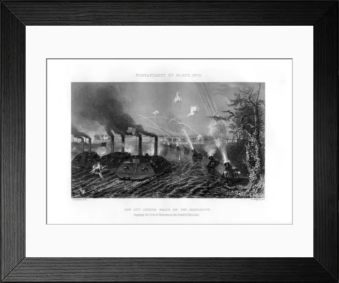 Framed Print : Bombardment of Island Number Ten, Mississippi River, 7 April 1862, (1862-1867). Artist: W Ridgway Framed Print : Bombardment of Island Number Ten, Mississippi River, 7 April 1862, (1862-1867). Artist: W Ridgway