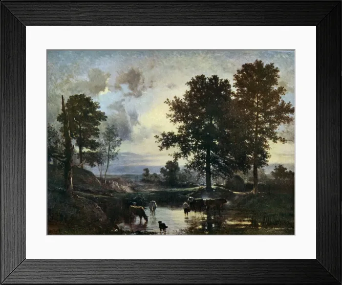 Framed Print : Watering Cattle, early 1850s, (1912). Artist: Constant Troyon Framed Print : Watering Cattle, early 1850s, (1912). Artist: Constant Troyon