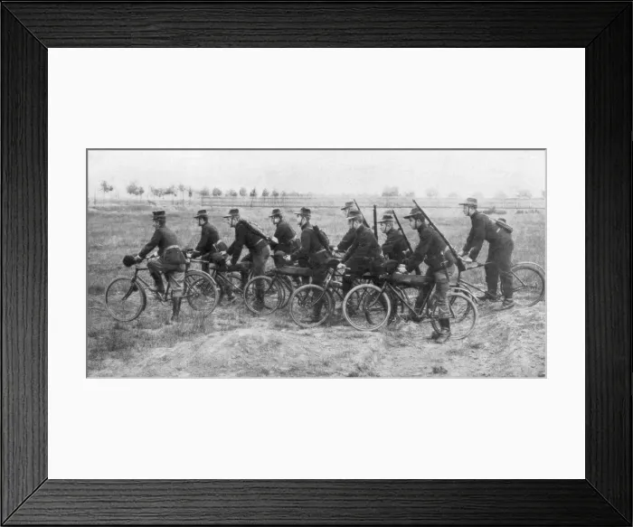 Framed Print : Belgian bicycle troops in Haelen, Belgium, August 1914. Artist: Montigny Framed Print : Belgian bicycle troops in Haelen, Belgium, August 1914. Artist: Montigny
