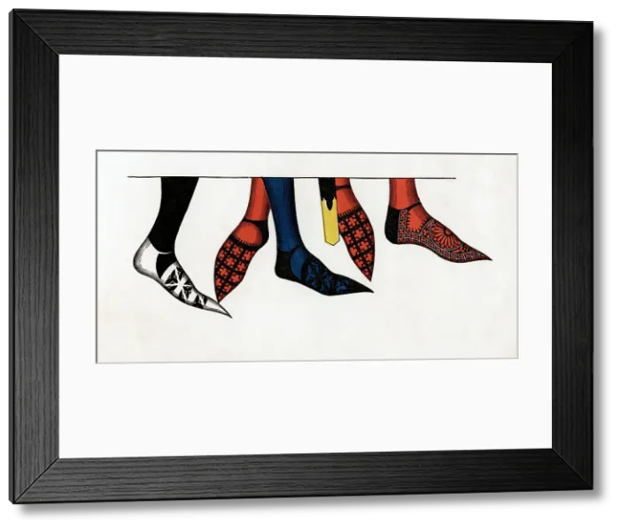 Framed Print : The hose and shoes worn by princes at the court of Edward III, (1312-1377), 1840. Artist: Henry Shaw Framed Print : The hose and shoes worn by princes at the court of Edward III, (1312-1377), 1840. Artist: Henry Shaw