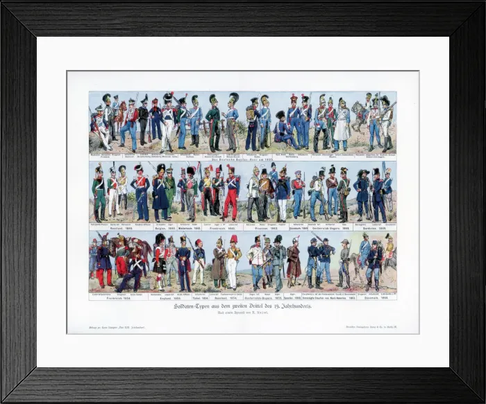 Framed Print : Types of soldiers from the middle of the 19th century, 1900. Artist: Richard Knotel Framed Print : Types of soldiers from the middle of the 19th century, 1900. Artist: Richard Knotel