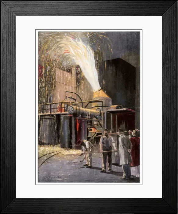 Framed Print : Decarburisation of pig iron in a Bessemer converter, 1900. Artist: Gehrke Framed Print : Decarburisation of pig iron in a Bessemer converter, 1900. Artist: Gehrke