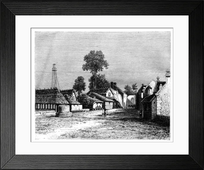 Framed Print : A street of Macassar, Celebes, Indonesia, 19th century. Artist: Hubert Clerget