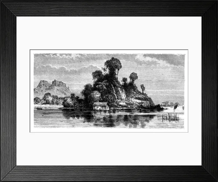 Framed Print : Fishermens huts, Borneo, 19th century. Artist: T Weber Framed Print : Fishermens huts, Borneo, 19th century. Artist: T Weber