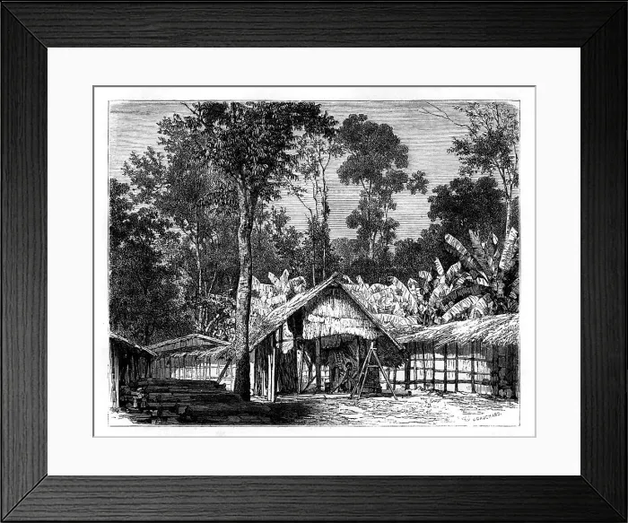 Framed Print : Village, Gabon, 19th century. Artist: E Therond Framed Print : Village, Gabon, 19th century. Artist: E Therond