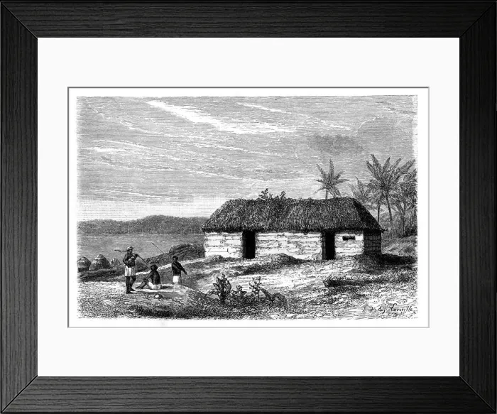 Framed Print : Hut at the edge of Lake Tanganyika, Congo, 19th century. Artist: Lavielle Framed Print : Hut at the edge of Lake Tanganyika, Congo, 19th century. Artist: Lavielle