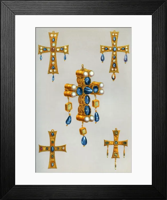 Framed Print : Gold crosses of a king of the Goths, 7th century, (1870). Artist: Franz Kellerhoven