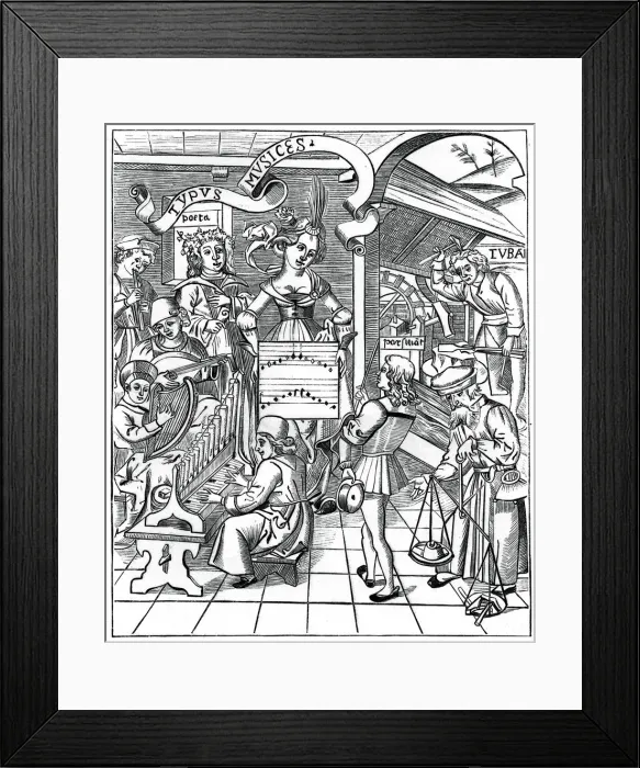 Framed Print : Personification of music, with the auxiliaries, the poet and musicians, 1508, (1870) Framed Print : Personification of music, with the auxiliaries, the poet and musicians, 1508, (1870)