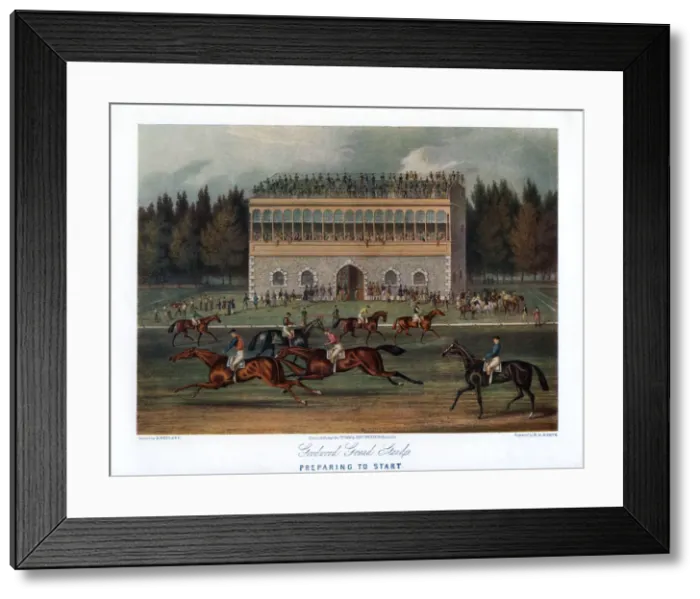 Framed Print : Goodwood Grand Stand, Preparing to Start, 1836. Artist: RG Reeve Framed Print : Goodwood Grand Stand, Preparing to Start, 1836. Artist: RG Reeve