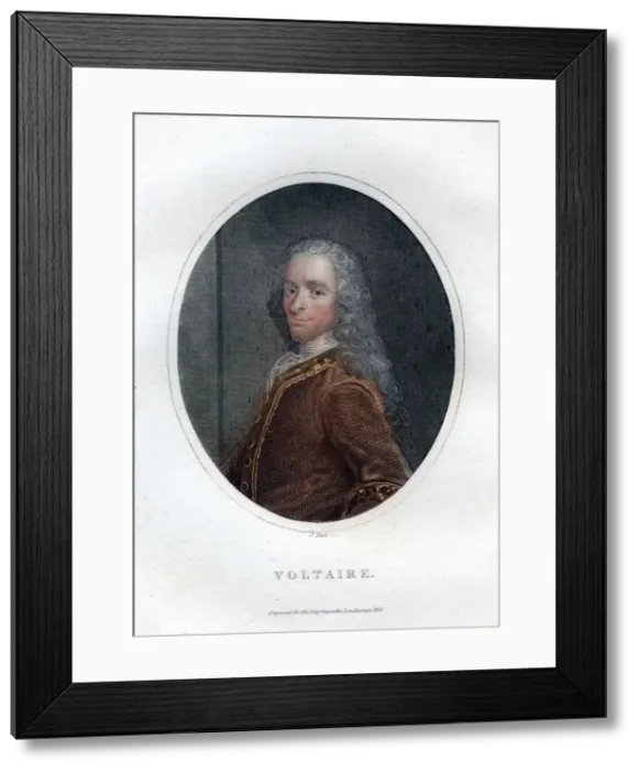 Framed Print : Francois Marie Arouet Voltaire, 18th century French writer and satirist, (1828). Artist: J Pass Framed Print : Francois Marie Arouet Voltaire, 18th century French writer and satirist, (1828). Artist: J Pass