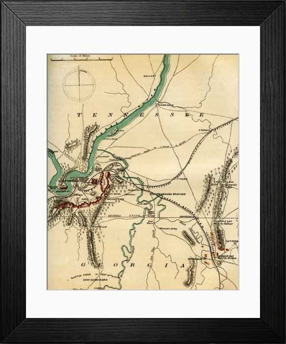Framed Print : Map of Chattanooga and its defences, Tennessee, 1862-1867. Artist: Charles Sholl Framed Print : Map of Chattanooga and its defences, Tennessee, 1862-1867. Artist: Charles Sholl