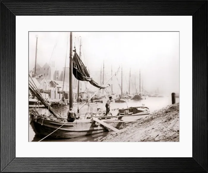 Framed Print : Canal boats, Rotterdam, 1898. Artist: James Batkin Framed Print : Canal boats, Rotterdam, 1898. Artist: James Batkin