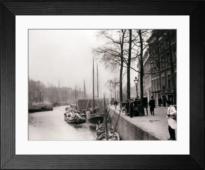 Framed Print : Canal boats, Rotterdam, 1898. Artist: James Batkin Framed Print : Canal boats, Rotterdam, 1898. Artist: James Batkin