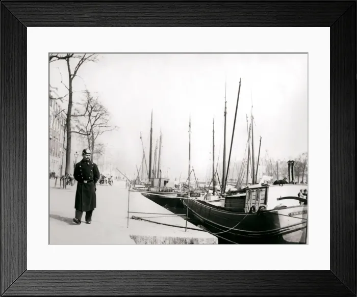 Framed Print : Policeman by a canal, Rotterdam, 1898. Artist: James Batkin Framed Print : Policeman by a canal, Rotterdam, 1898. Artist: James Batkin
