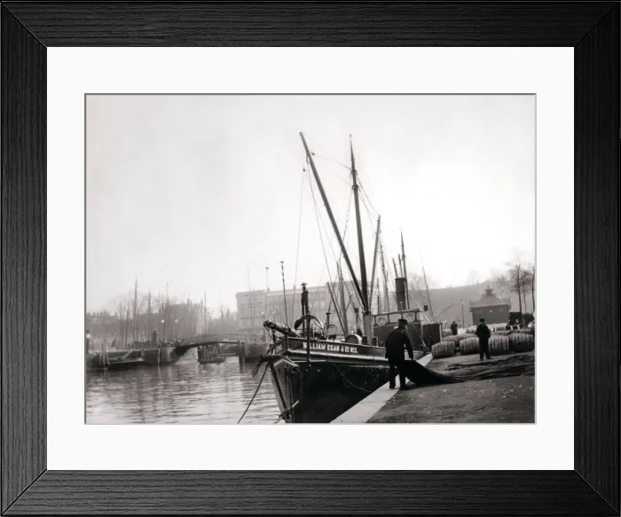 Framed Print : Canal boats, Rotterdam, 1898. Artist: James Batkin Framed Print : Canal boats, Rotterdam, 1898. Artist: James Batkin