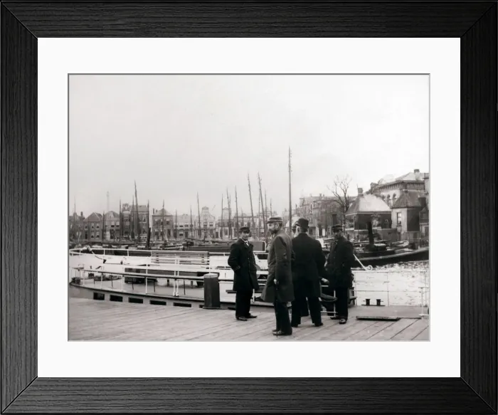 Framed Print : Men by a canal boat, Rotterdam, 1898. Artist: James Batkin Framed Print : Men by a canal boat, Rotterdam, 1898. Artist: James Batkin