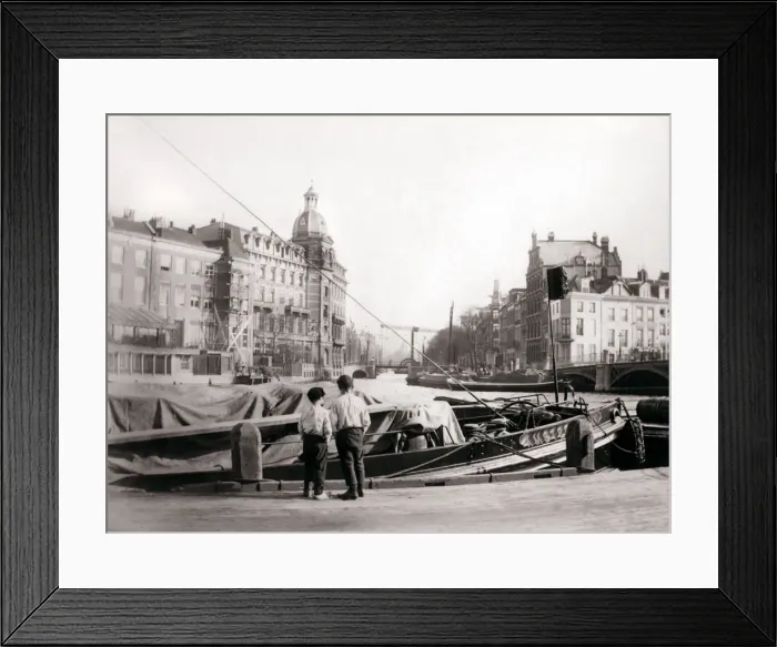 Framed Print : Two boys by a canal, Rotterdam, 1898. Artist: James Batkin Framed Print : Two boys by a canal, Rotterdam, 1898. Artist: James Batkin