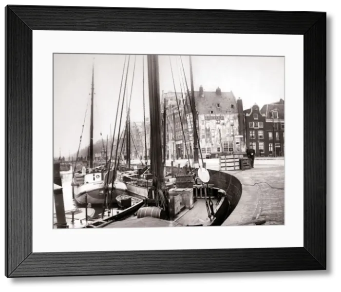 Framed Print : Canal boats, Rotterdam, 1898. Artist: James Batkin Framed Print : Canal boats, Rotterdam, 1898. Artist: James Batkin