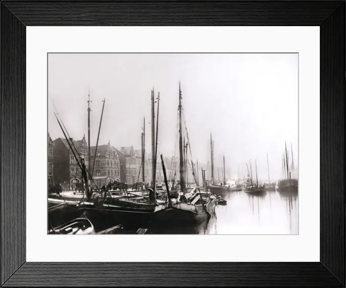 Framed Print : Canal boats, Rotterdam, 1898. Artist: James Batkin Framed Print : Canal boats, Rotterdam, 1898. Artist: James Batkin