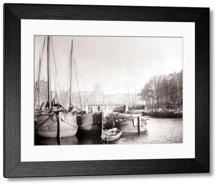 Framed Print : Canal boats, Rotterdam, 1898. Artist: James Batkin Framed Print : Canal boats, Rotterdam, 1898. Artist: James Batkin