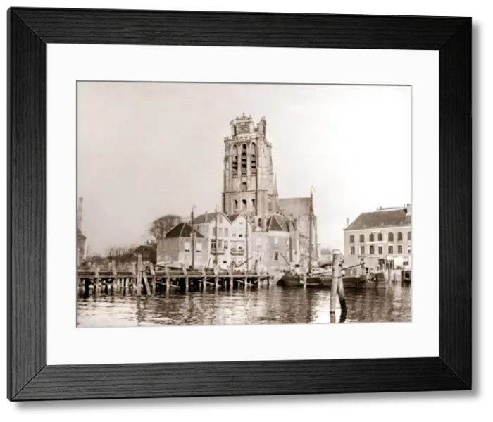 Framed Print : Church on the canal, Dordrecht, Netherlands, 1898. Artist: James Batkin Framed Print : Church on the canal, Dordrecht, Netherlands, 1898. Artist: James Batkin