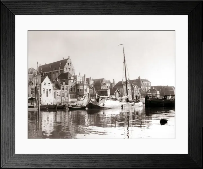 Framed Print : Canal boats, Dordrecht, Netherlands, 1898. Artist: James Batkin Framed Print : Canal boats, Dordrecht, Netherlands, 1898. Artist: James Batkin