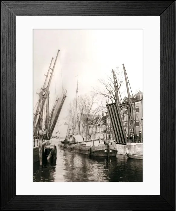 Framed Print : Canal bridge and boats, Dordrecht, Netherlands, 1898. Artist: James Batkin Framed Print : Canal bridge and boats, Dordrecht, Netherlands, 1898. Artist: James Batkin