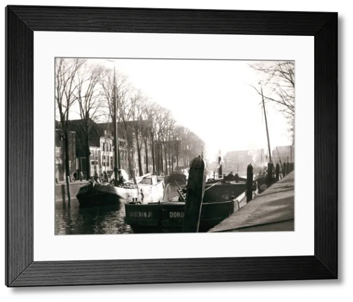 Framed Print : Canal boats, Dordrecht, Netherlands, 1898. Artist: James Batkin Framed Print : Canal boats, Dordrecht, Netherlands, 1898. Artist: James Batkin