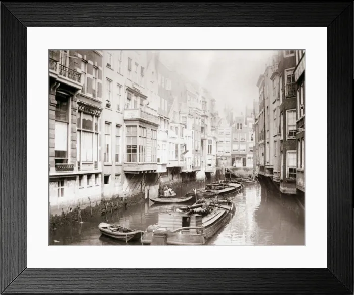 Framed Print : Boats on the canal, Amsterdam, 1898. Artist: James Batkin Framed Print : Boats on the canal, Amsterdam, 1898. Artist: James Batkin