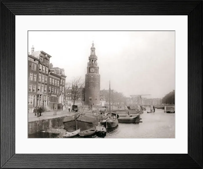 Framed Print : Barges on the canal in front of the Montelbaanstoren, Amsterdam, 1898. Artist: James Batkin Framed Print : Barges on the canal in front of the Montelbaanstoren, Amsterdam, 1898. Artist: James Batkin