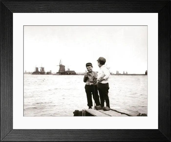 Framed Print : Boys by a canal, Laandam, Netherlands, 1898. Artist: James Batkin Framed Print : Boys by a canal, Laandam, Netherlands, 1898. Artist: James Batkin