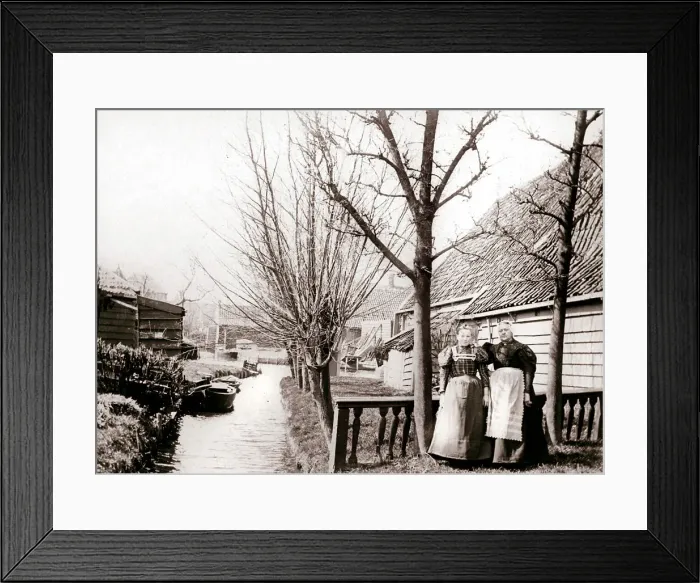 Framed Print : Two women on a canal bank, Broek, Netherlands, 1898. Artist: James Batkin Framed Print : Two women on a canal bank, Broek, Netherlands, 1898. Artist: James Batkin