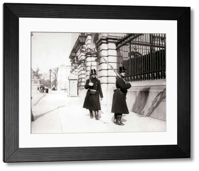 Framed Print : Guards patrolling, Brussels, 1898. Artist: James Batkin Framed Print : Guards patrolling, Brussels, 1898. Artist: James Batkin