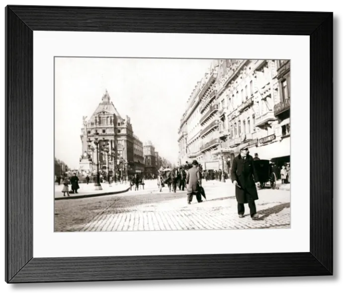 Framed Print : Street scene, Brussels, 1898. Artist: James Batkin Framed Print : Street scene, Brussels, 1898. Artist: James Batkin