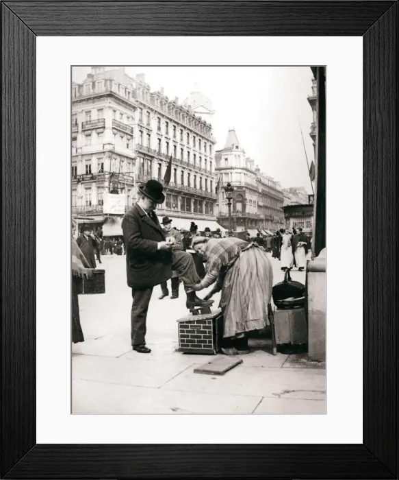 Framed Print : Woman polishing shoes, Brussels, 1898. Artist: James Batkin Framed Print : Woman polishing shoes, Brussels, 1898. Artist: James Batkin