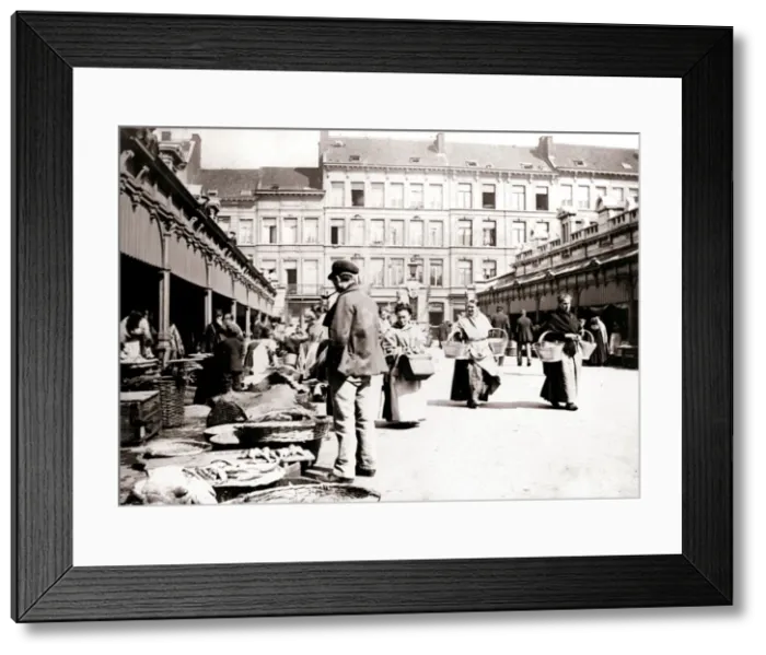 Framed Print : Market stalls, Antwerp, 1898. Artist: James Batkin Framed Print : Market stalls, Antwerp, 1898. Artist: James Batkin