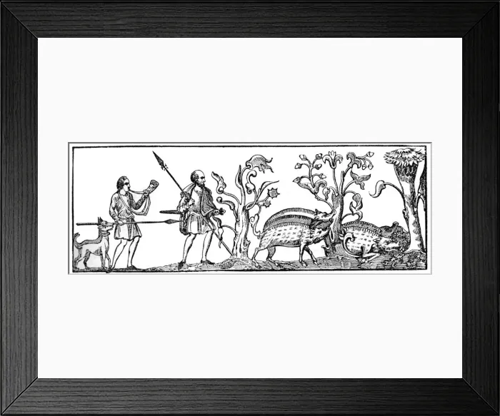Framed Print : Swine hunting, 9th century, (1833)