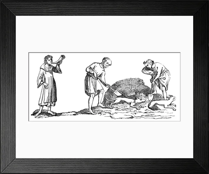 Framed Print : The Unearthing of a Fox, 14th century, (1833) Framed Print : The Unearthing of a Fox, 14th century, (1833)
