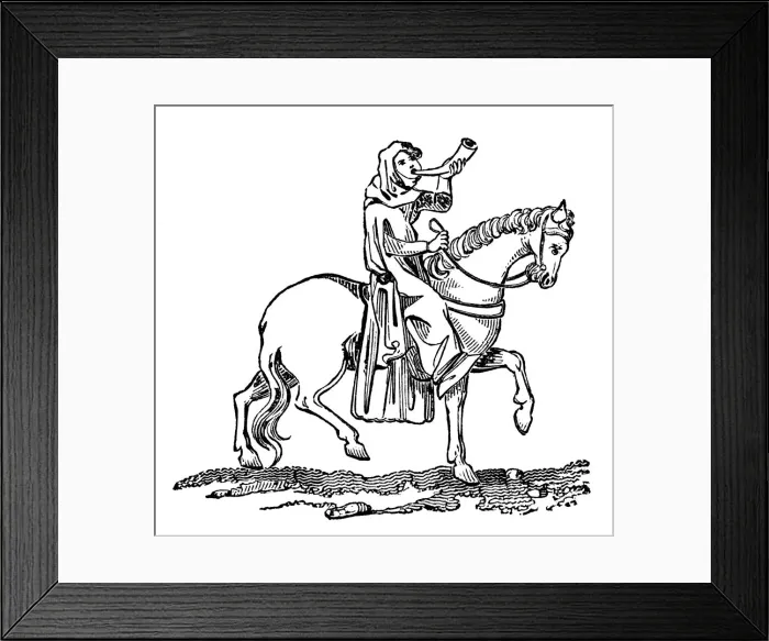 Framed Print : Lady blowing a hunting horn, 14th century, (1833) Framed Print : Lady blowing a hunting horn, 14th century, (1833)