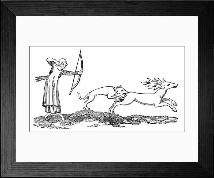 Framed Print : Lady hunting with a hound, 14th centuy, (1833) Framed Print : Lady hunting with a hound, 14th centuy, (1833)