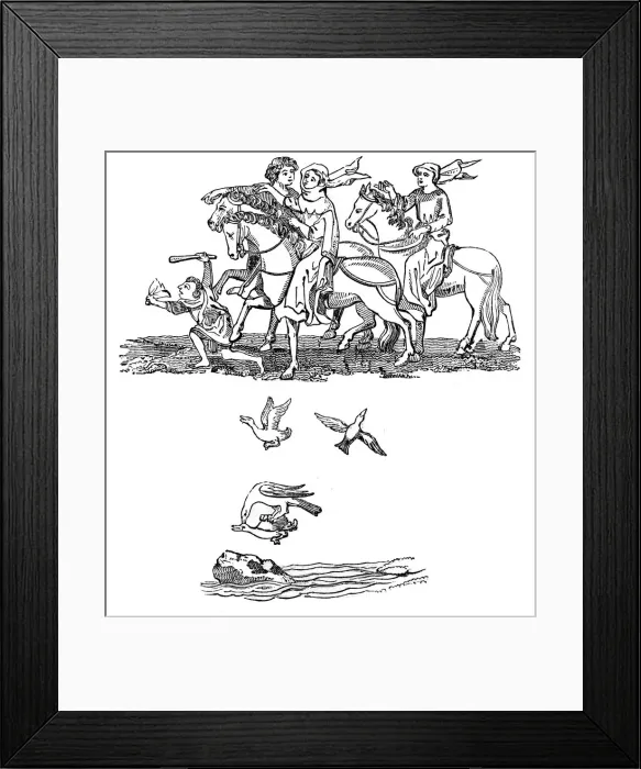 Framed Print : Men and Women in the act of Hawking, 14th century, (1833) Framed Print : Men and Women in the act of Hawking, 14th century, (1833)