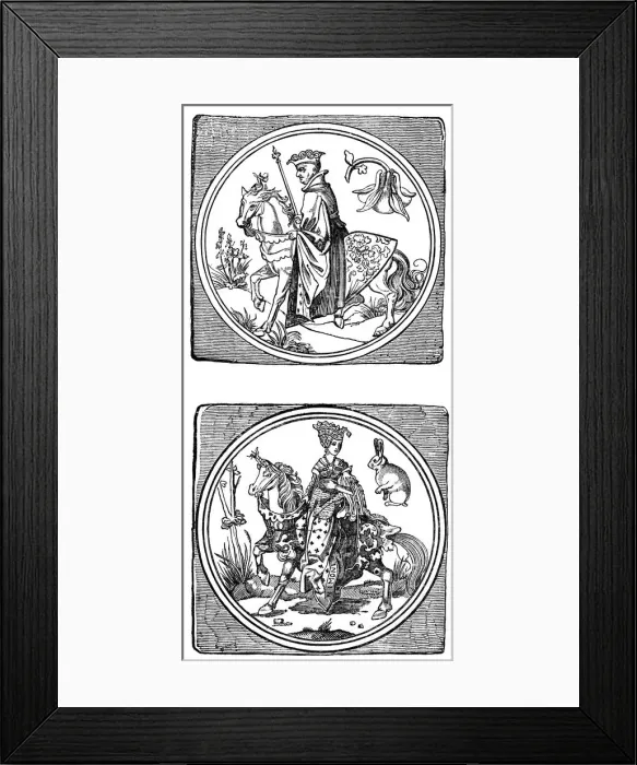 Framed Print : Ancient Playing Cards: King and Queen, (1833) Framed Print : Ancient Playing Cards: King and Queen, (1833)
