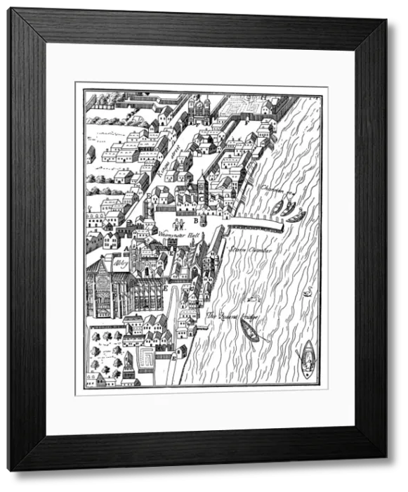 Framed Print : Bird s-eye view of the Palace of Westminster, London, c1560, (c1902-1905) Framed Print : Bird s-eye view of the Palace of Westminster, London, c1560, (c1902-1905)
