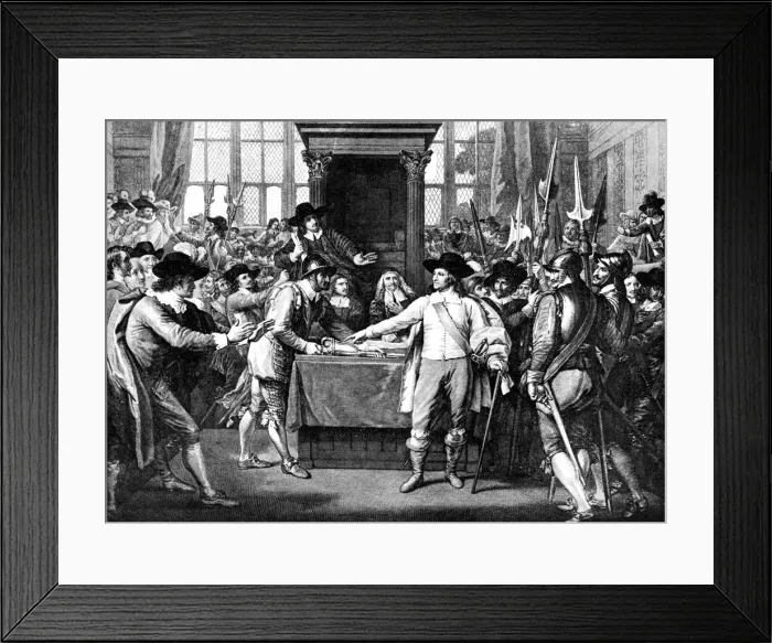 Framed Print : Expulsion of Members by Cromwell, 1653, (18th century) Framed Print : Expulsion of Members by Cromwell, 1653, (18th century)