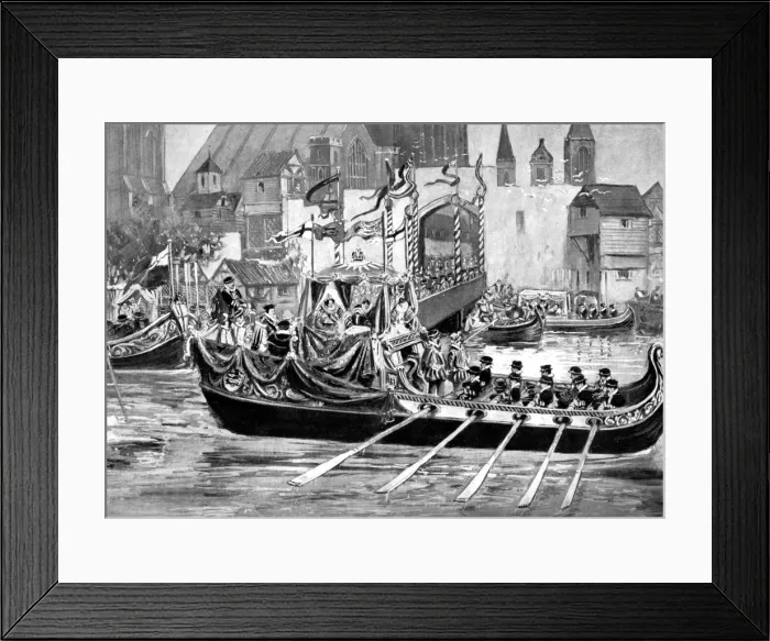 Framed Print : Queen Elizabeths river coronation procession, London, 1558 (c1905) Framed Print : Queen Elizabeths river coronation procession, London, 1558 (c1905)