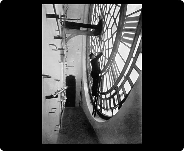 Inside the clock face of Big Ben, Palace of Westminster, London, c1905