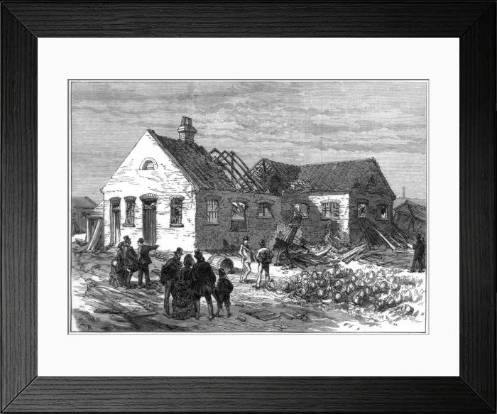 Framed Print : Scene of the explosion at the Cartridge factory, Greenwich Marshes, 1872 Framed Print : Scene of the explosion at the Cartridge factory, Greenwich Marshes, 1872