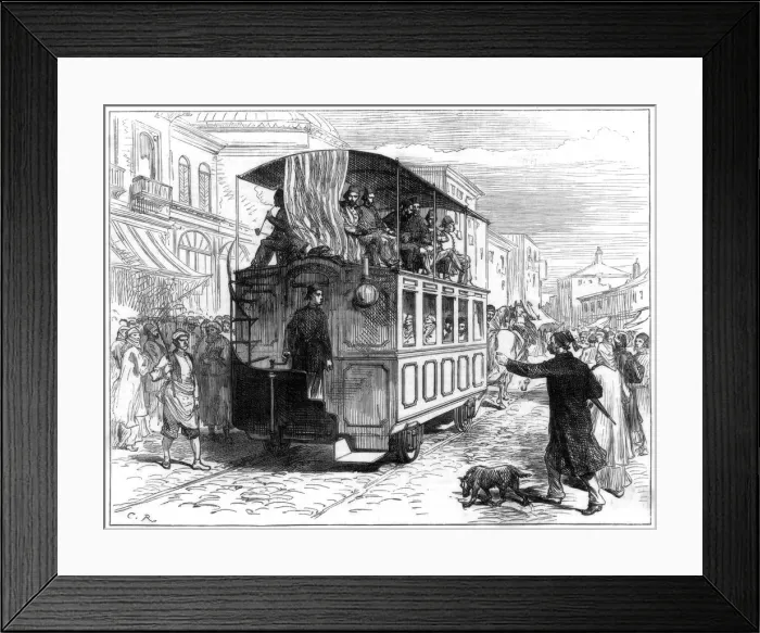 Framed Print : Horse-drawn tram, Constantinople, 1877 Framed Print : Horse-drawn tram, Constantinople, 1877