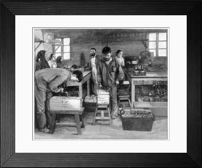 Framed Print : Packing cartridges into boxes at Isleten, near Fluelen, Switzerland, 1893 Framed Print : Packing cartridges into boxes at Isleten, near Fluelen, Switzerland, 1893