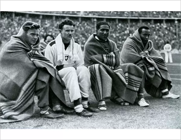 Athletes Frank Wykoff, Paul Hanni, Ralph Metcalfe and Jesse Owens, Berlin Olympics, 1936